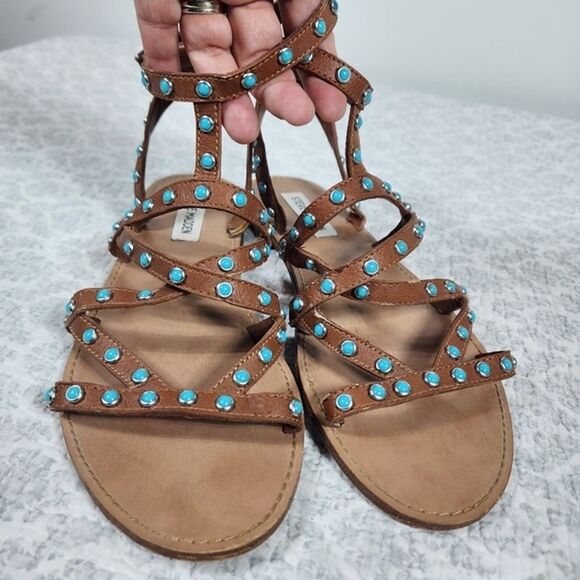 Steve Madden Leather Skylee Turquoise Studded Strappy Sandals Size 9.5 - Picture 4 of 6